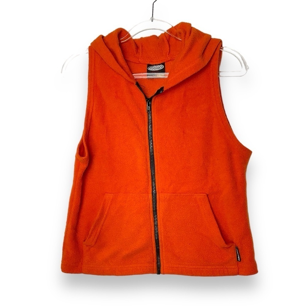 Vintage‎ Modrobes Vest Fleece Hoodie Orange Hooded Zip 90s Y2K Raver Size Small